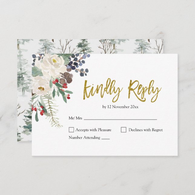 Christmas Floral Romantic Wedding RSVP Card (Front/Back)