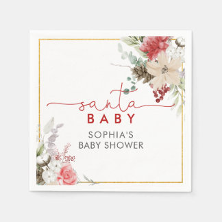 Christmas Floral Santa Baby Shower Napkins
