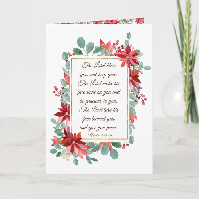 Christmas Floral The Lord Bless You Bible Verse  Holiday Card (Front)