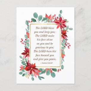 Christmas Floral The Lord Bless You Bible Verse  Postcard