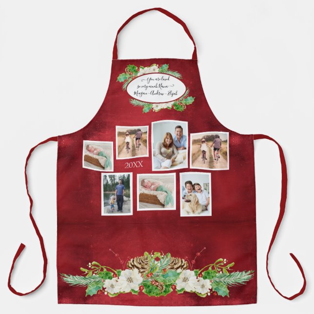 Christmas Floral Watercolor Pine Cones Photo Nana Apron (Front)
