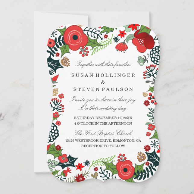 Christmas Floral Wedding - Together with Families Invitation (Front)