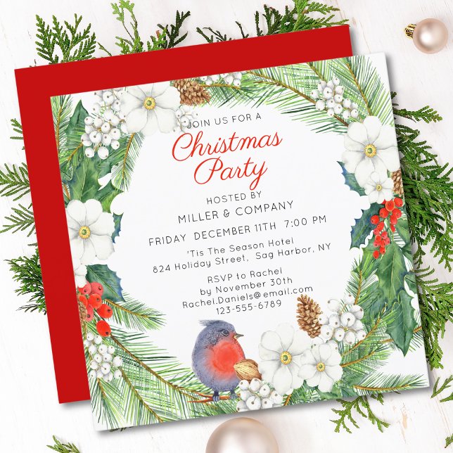 Christmas Floral Wreath Corporate Christmas Party Invitation (Creator Uploaded)