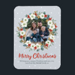 Christmas floral wreath magnetic card magnet<br><div class="desc">Gorgeous Christmas floral wreath photo card postcard can be personalised with your very own image and message featuring lovely handwritten typography and a snowy background.
 
 © Mini Moi Prints</div>