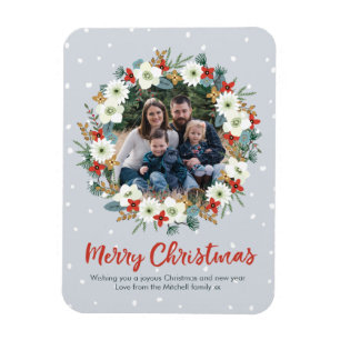 Christmas floral wreath magnetic card magnet