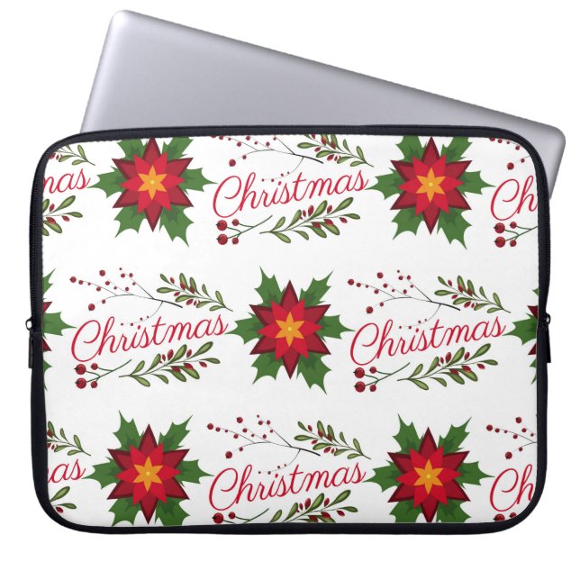Christmas floral wreath winter pattern floret holi laptop sleeve (Front)