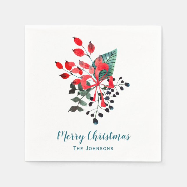 Christmas Florals Holiday Napkin (Front)
