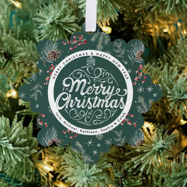 Christmas Florals | Red & Green Botanical Tree Decoration Card (Insitu (Tree))