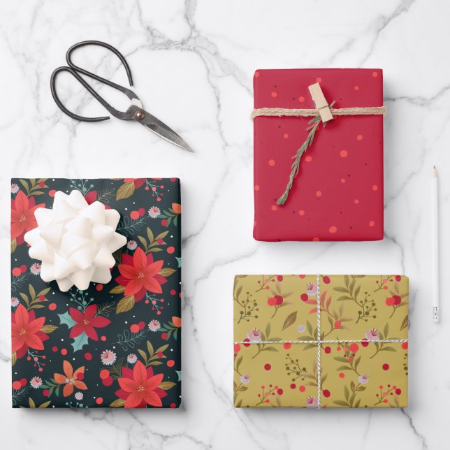Christmas Florals Wrapping Paper Sheet (Front)