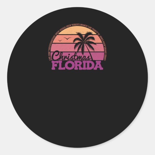 Christmas Florida Retro Sunset Local Pride Logo St Classic Round Sticker (Front)