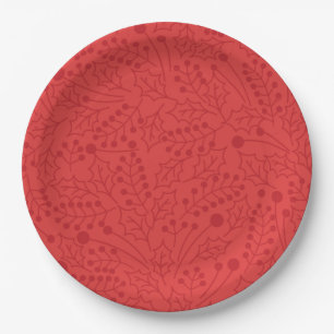 Christmas Flourish Christmas Art Holly Leaf Print  Paper Plate