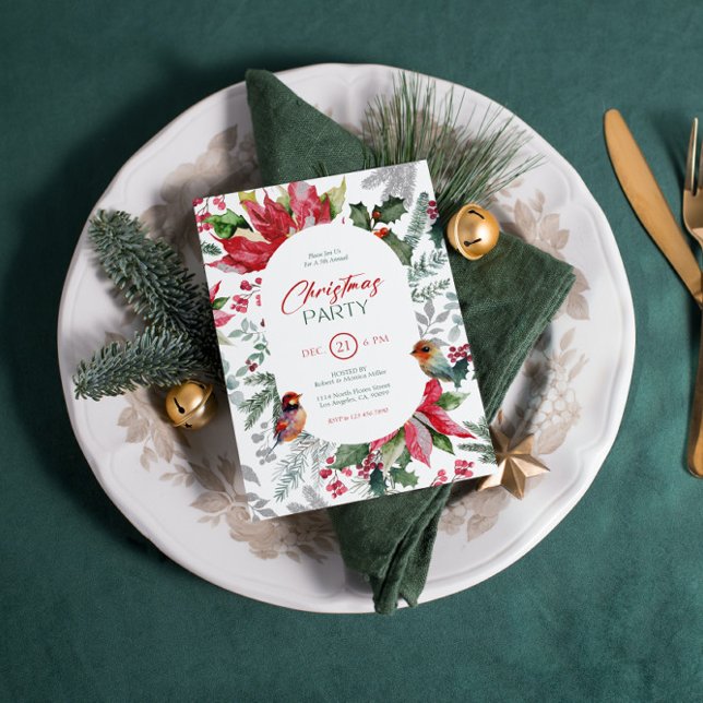 Christmas Flower And Leaves Watercolor Invitation (Creator Uploaded)