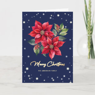Christmas Flower Blue Photo Merry Christmas Card