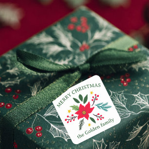 Christmas Flower Botanicals Foliage Holiday CUSTOM Square Sticker