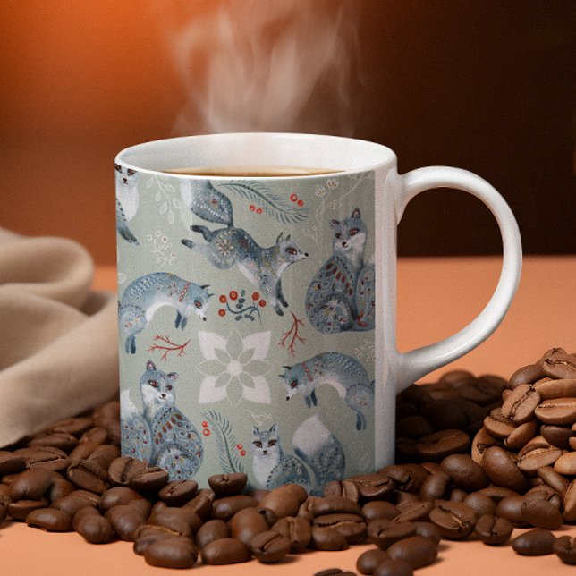 Christmas flower decorated grey foxes pattern coffee mug (Creator Uploaded)