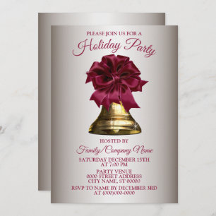 Christmas Flower Golden Bell Holidays Party Invitation