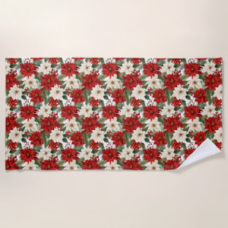 Christmas Flower Seamless Pattern Beach Towel