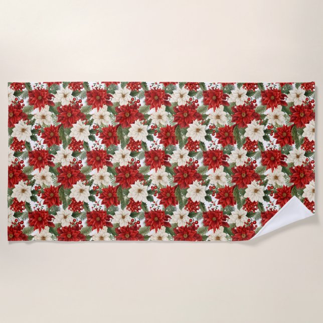 Christmas Flower Seamless Pattern Beach Towel (Front)