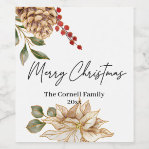 Christmas Flower Watercolor Wine Label