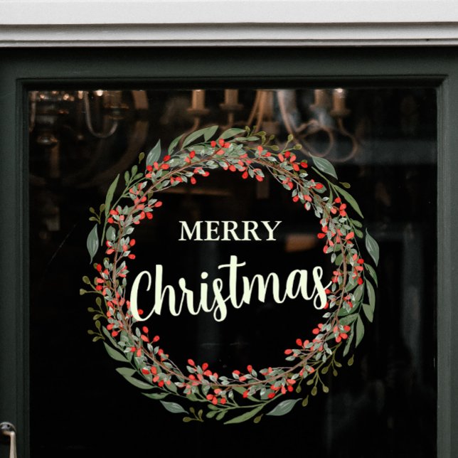 Christmas Flower Wreath Merry Christmas (Christmas Flower Wreath Merry Christmas Window Cling)
