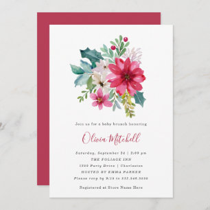 Christmas Flowers and Berries   Baby Brunch Invitation