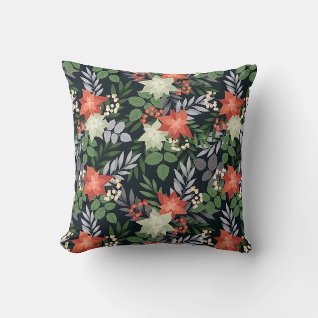 Christmas Flowers and Greenery Cushion (Front)