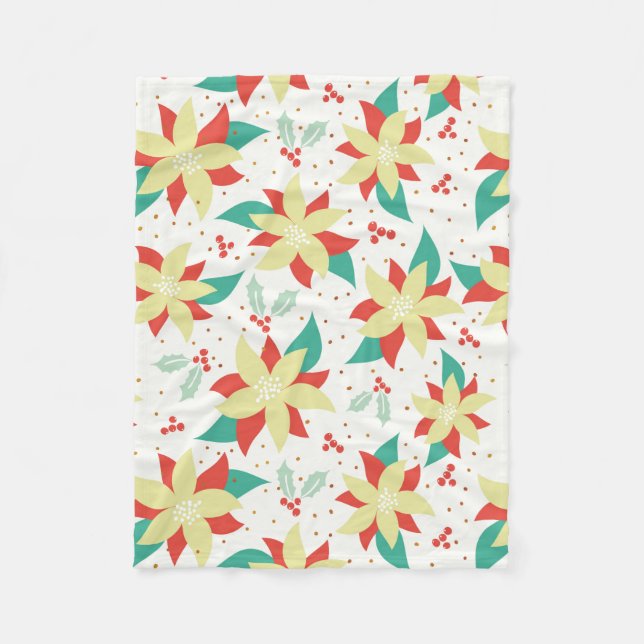 Christmas Flowers And Mistletoe Fleece Blanket (Front)