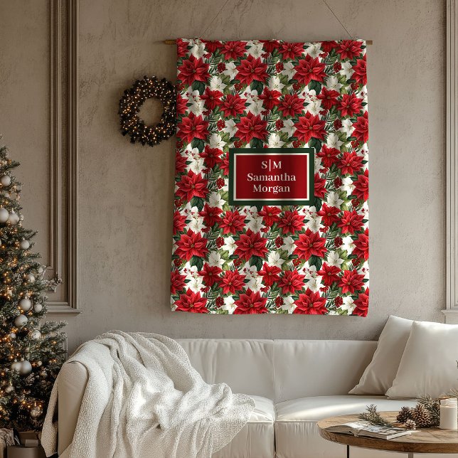 Christmas Flowers Blanket Chic Red Green Accent (Christmas Flowers Blanket Chic Red Green Accent)