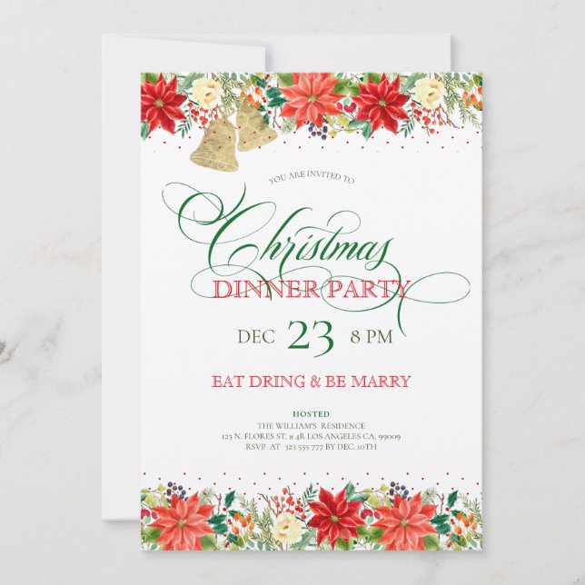 Christmas flowers border & typography Invitation (Front)