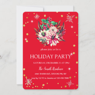 Christmas Flowers Diamonds Cute Red Invitation