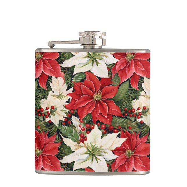 Christmas Flowers Hip Flask (Front)