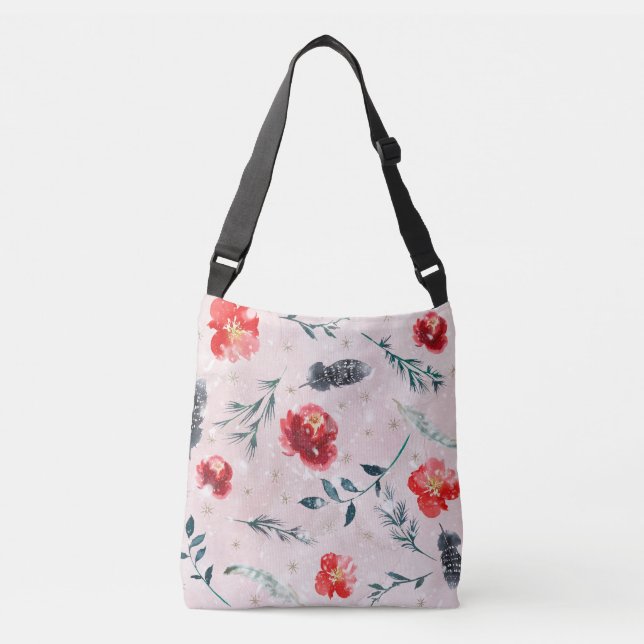 Christmas Flowers Leaves Boho Pattern Crossbody Bag (Front)