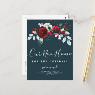 christmas flowers moving announcement postcard