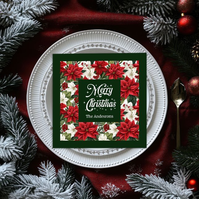 Christmas Flowers Napkins Chic Red Green Accent (Christmas Flowers Napkins Chic Red Green Accent)