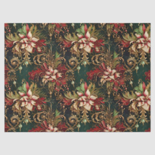 Christmas Flowers on Green Decoupage Tissue Paper