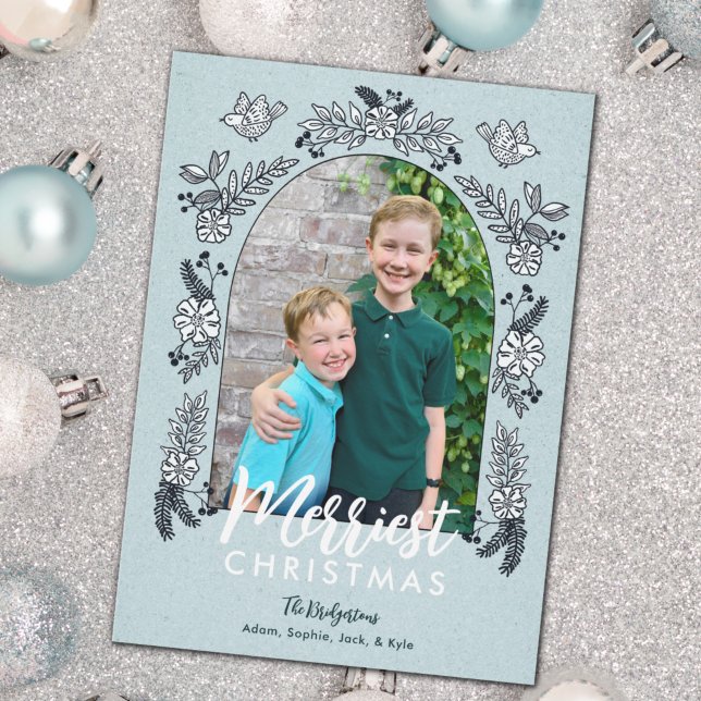 Christmas Flowers Photo Arch Cute Holiday Card (Creator Uploaded)