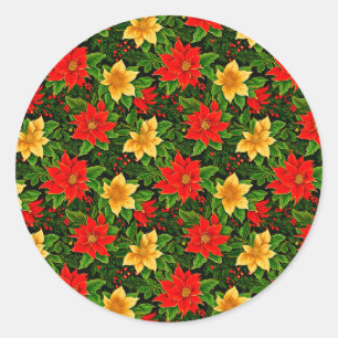 Christmas Flowers Seamless Pattern-69956  Classic Round Sticker