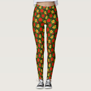Christmas Flowers Seamless Pattern Leggings