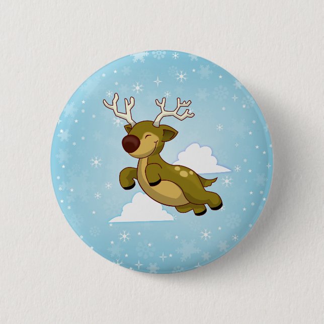 Christmas Flying Reindeer 6 Cm Round Badge (Front)