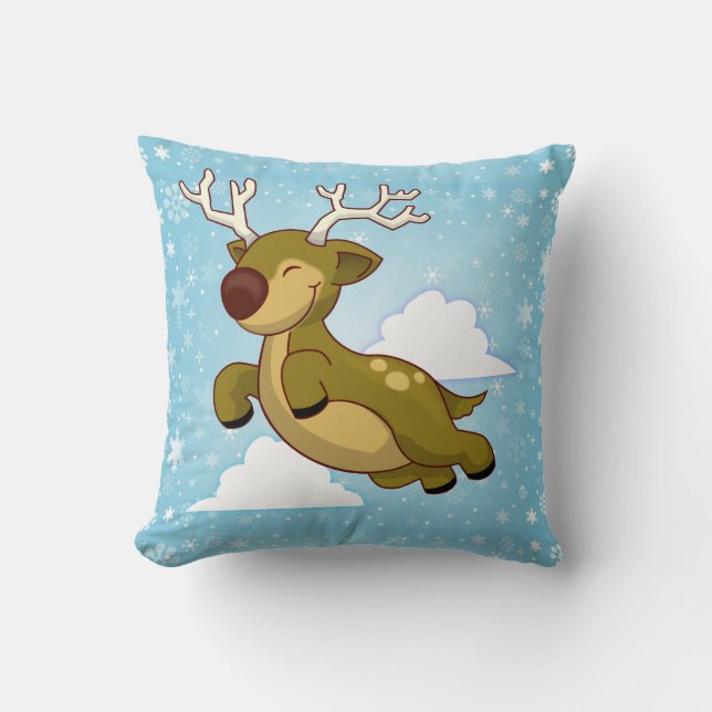 Christmas Flying Reindeer Cushion (Front)