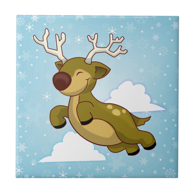 Christmas Flying Reindeer Tile (Front)