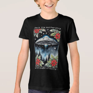 Christmas Flying Saucer Aliens Deck the Mothership Tri-Blend Shirt