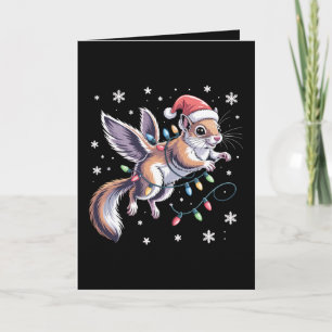 Christmas Flying Squirrel Santa Hat Lights Xmas Card