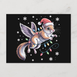 Christmas Flying Squirrel Santa Hat Lights Xmas Holiday Postcard