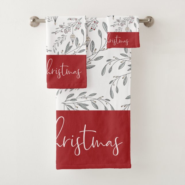 Christmas Foliage and Berries Bath Towel Set (Insitu)