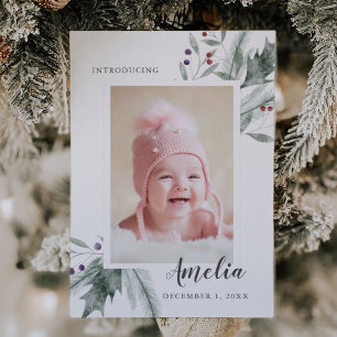Christmas Foliage Baby Photo Birth Announcement