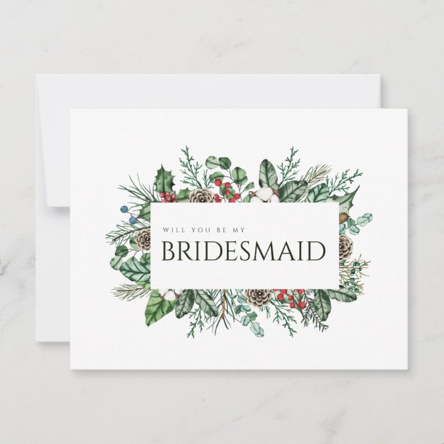 Christmas Foliage Bridesmaid Proposal Card (Front)
