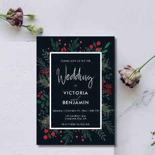 Christmas Foliage Elegant Floral Dark Wedding Invitation