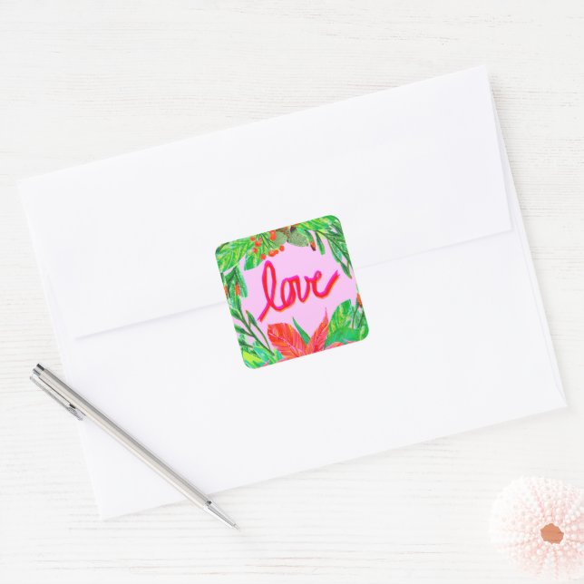 Christmas Foliage - Love Square Sticker (Envelope)