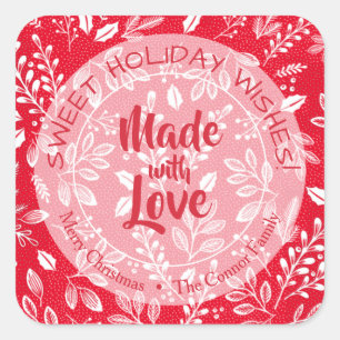 Christmas Foliage Made with Love Holiday Baking Square Sticker